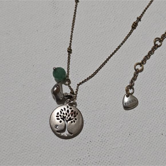FOSSIL Tree of Life Bird Silver Tone Charm Necklace - Picture 1 of 7